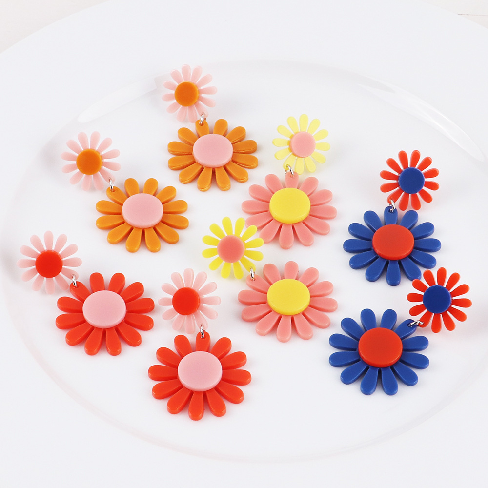 Acrylic Material 1 Pair Simple Style Daisy Plating Arylic Drop Earrings