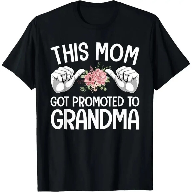 Funny Grandma T-Shirt for Women - "This Mom Was Promoted to Grandma" Graphic T-Shirt with Floral Design