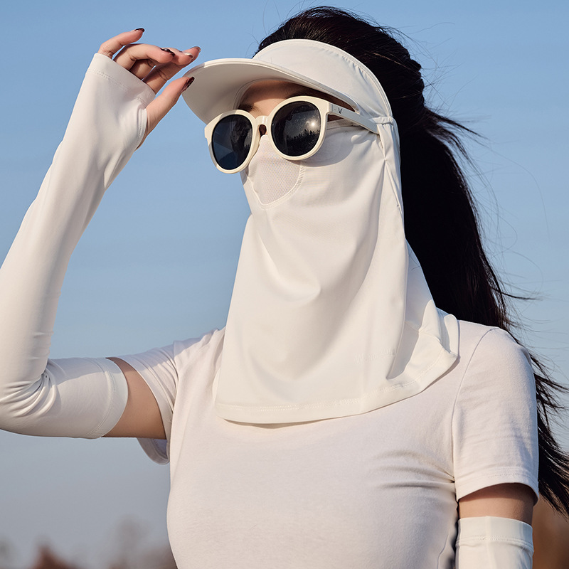 Summer Ice Silk Sunscreen Face Mask with Brim Full Face Sunshade Unisex Outdoor Cycling Cooling Sun Cover Wholesale