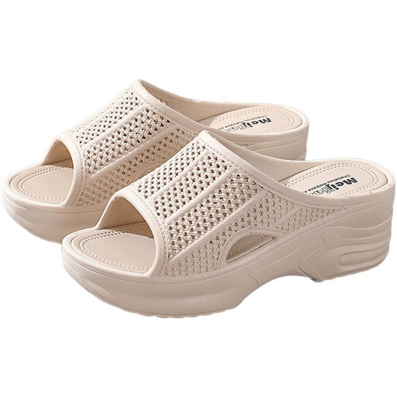 Тапочки на высоком каблуке, женские летние туфли на толстой подошве, модные домашние сандалии на танкетке в стиле принцессы, летняя Нескользящая универсальная верхняя одежда