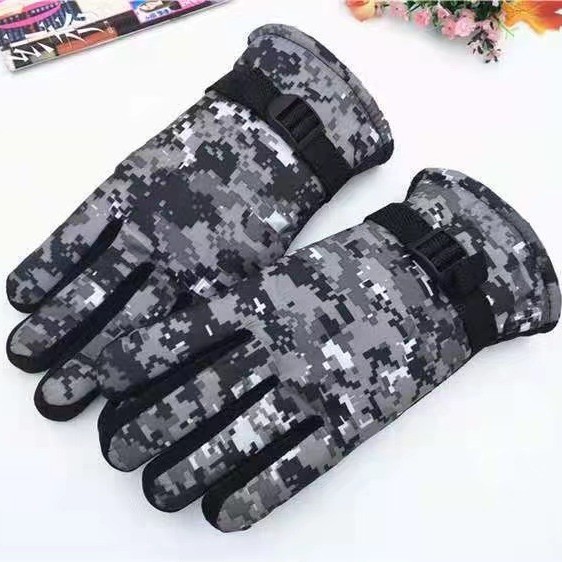 Guantes de camuflaje otoño e invierno con forro polar cálido a prueba de viento impermeable antideslizante conducción deportiva guantes al aire libre