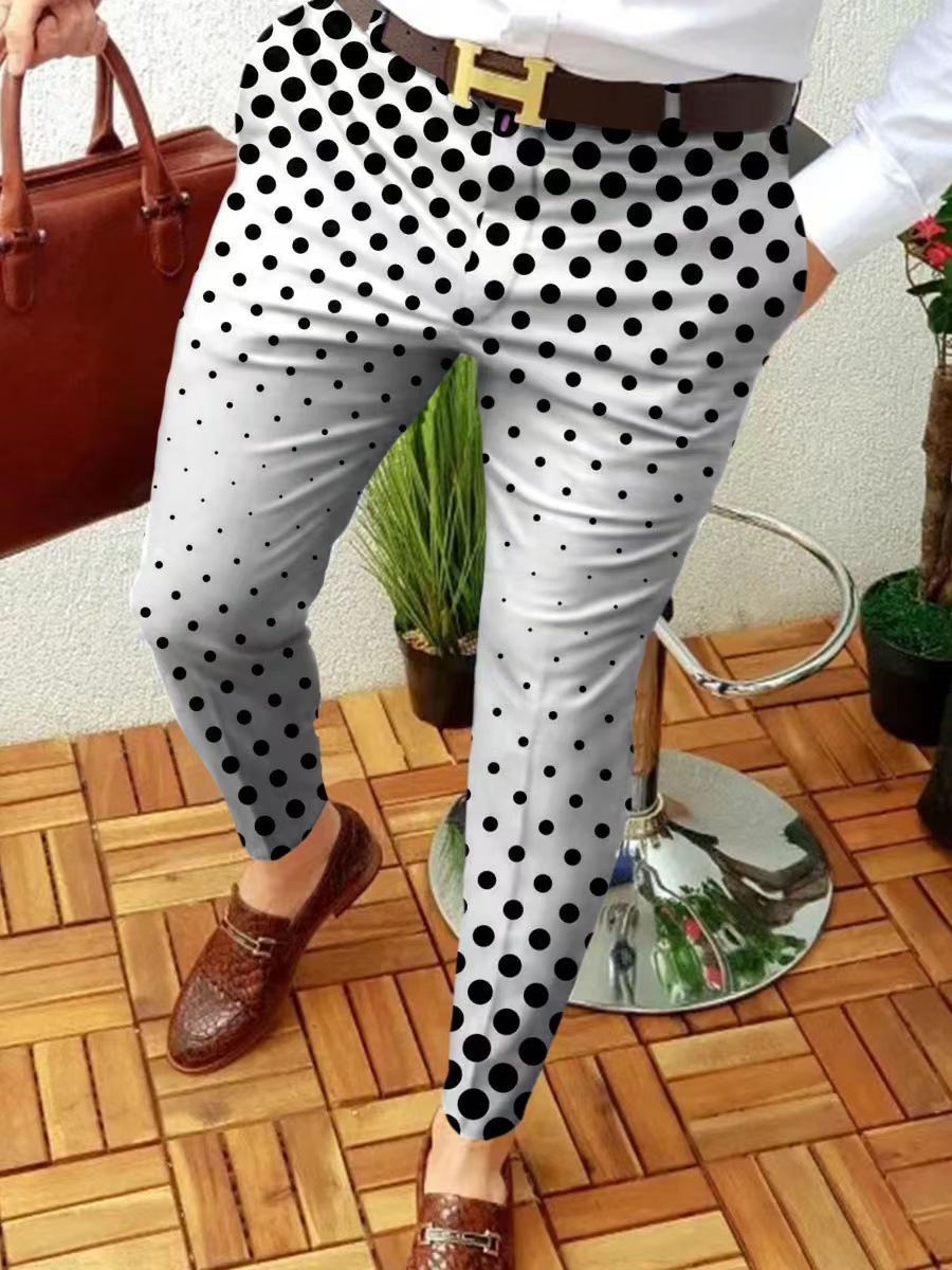 2023 estación independiente transfronteriza europea y americana nuevo patrón casual de los hombres impreso Mediados de cintura traje casual pantalones micro pantalones elásticos