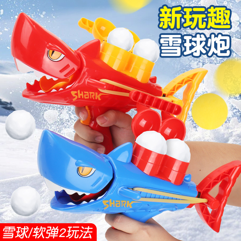Pistola de bola de nieve de tiburón, bola de nieve, lanzador de balas suaves, clip de nieve para niños, bola de nieve al aire libre de invierno, pistola de juguete al por mayor