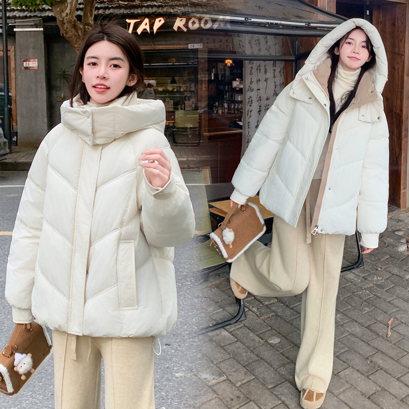 Chaqueta de algodón de pluma para mujeres 2024 invierno nuevo estilo holgado versátil coreano chic nicho suave chaqueta de algodón con capuz