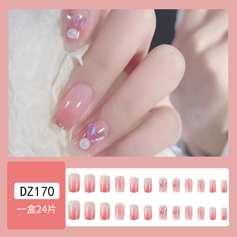Polvo desnudo gradiente dorado brillante manicure perla francesa orejas de conejo para usar un parche de uñas 24 piezas de parche de uñas falsas