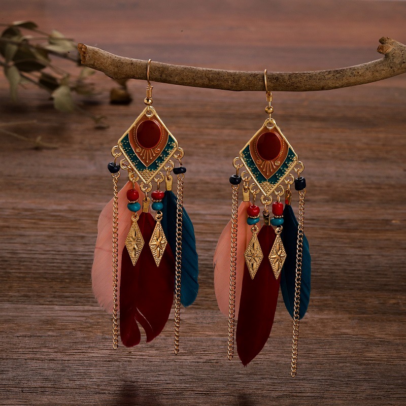 Fashion Jewelry Tassel Bohemian Retro Feather Alloy Earrings display picture 2