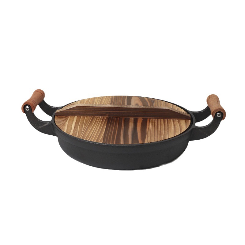 Mango de madera engrosada sartén de hierro fundido no recubierto bolsa de freír agua panqueque pan Cocina de Inducción universal entrega de una sola pieza