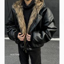 皮毛一体双面穿皮衣男冬季连帽座山雕保暖棉服痞帅防皮草美式外套