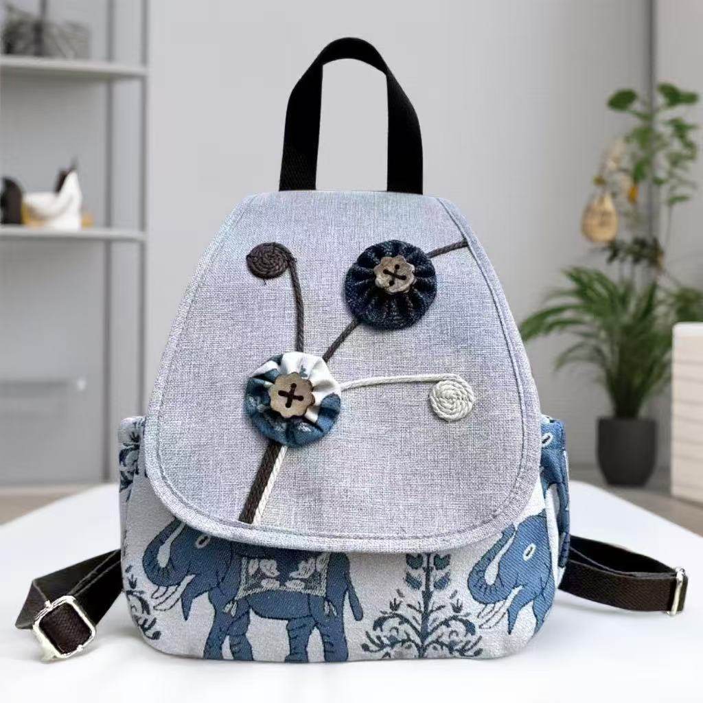 New Yunnan ethnic style backpack with double-layer inner pocket, cotton-linen bag, travel and leisure women's backpack, versatile bag