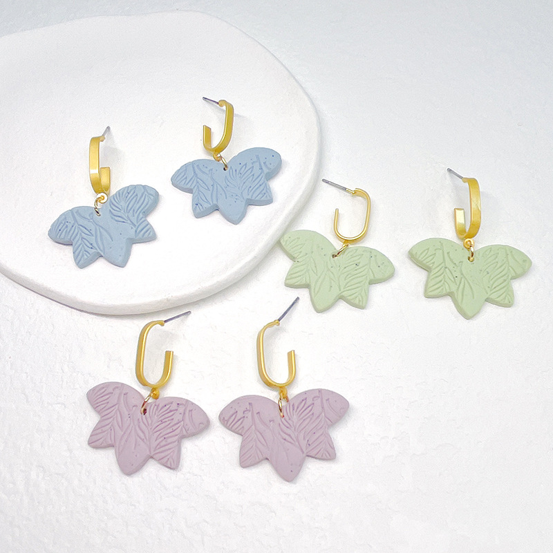 1 Pair Fashion Leaf soft clay Patchwork Womenu0027S Drop Earrings