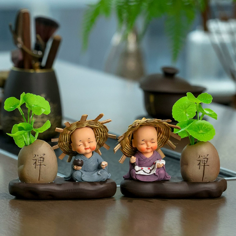 Новая соломенная шляпа маленький монах дзен ваза офисная чайная комната украшения рабочего стола