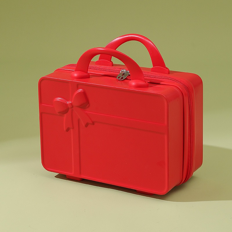 Maleta de 14 pulgadas, estuche de cosméticos, equipaje rojo de boda, caja de dote de mujer pequeña, bolsa de cosméticos portátil de novia
