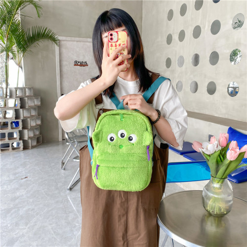 Korean version ins cute furry large capacity backpack  new cartoon street candy color plush backpack