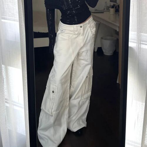 American-style spicy girl workwear jeans for women, new winter designs with a sense of style, loose high-waisted, slimming wide-leg floor-length pants