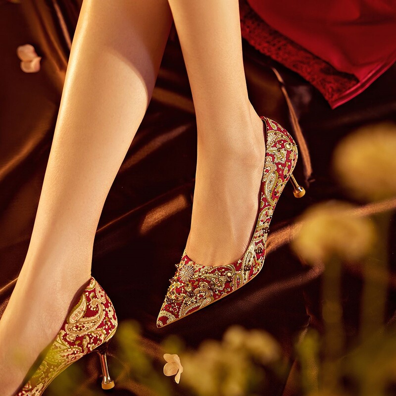 Bridal Shoes 2026 New Style Red Xiuhe Wedding Shoes Chinese Wedding Shoes Rivet High Heels Women's Wedding Toast Shoes Bridal Shoes 2026 New Style Red Xiuhe Wedding Shoes Chinese Wedding Shoes Rivet High Heels Women's Wedding Toast Shoes