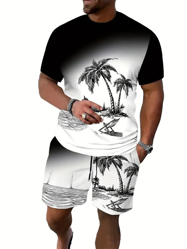 クロスボーダーホットスタイルヨーロッパとアメリカのファッションTシャツレタープリント夏のストリートルーズカジュアルショーツヒップホップスポーツスーツ|undefined