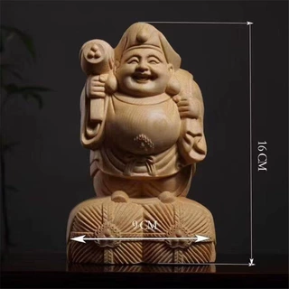 桧木雕刻大黑天门护法七福木质工艺品像木雕摆件