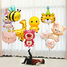 气球飘空氦气婴儿月龄追视玩具绑腿卡通图案铝膜儿童宝宝拍照道具