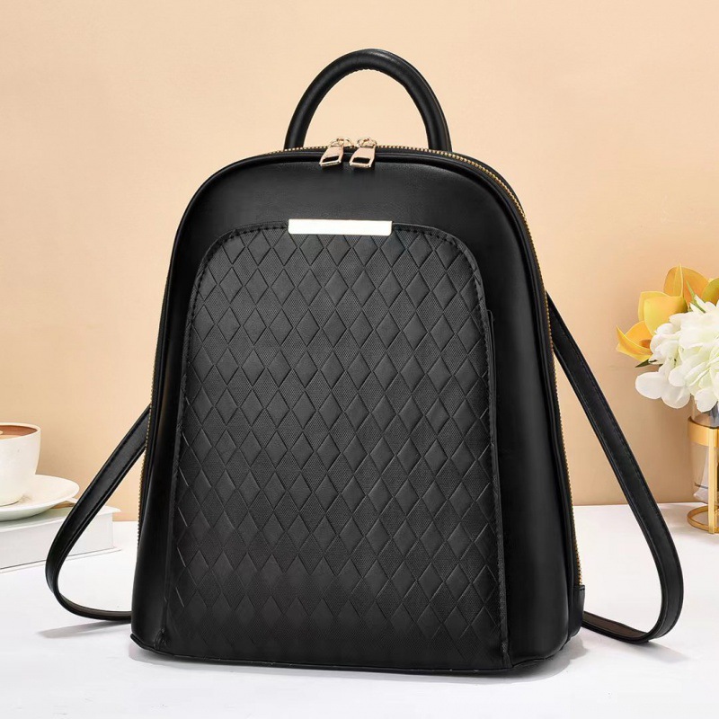 Bolso de Mujer Estilo Coreano de Taizhou, Bolso de Color Sólido con Relieve, Bolso de Hombro, Mochila de Doble Hombro, Bolso Escolar de Moda a Cuadros, Fabricante