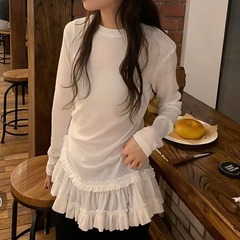 莫代爾人棉設計感雙層花邊別致疊穿打底衫女春秋季內搭修身上衣潮