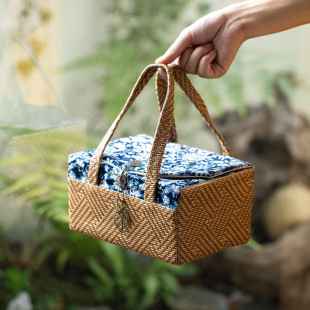 Blue and white rattan travel storage tea room bag a pot of two cups a flower four cups a pot of six cups portable combination set