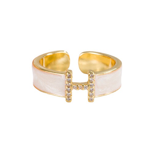 Letter H ring~white oil-dropping zircon high-end opening niche French temperament ring index finger ring for women 