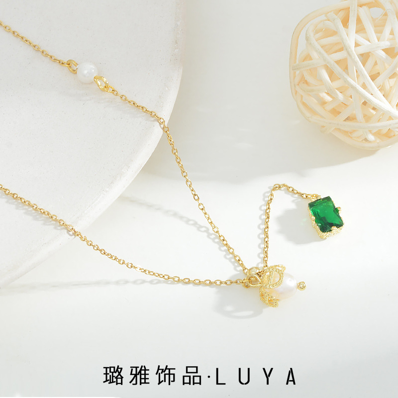 Emerald tassel pendant necklace net red...