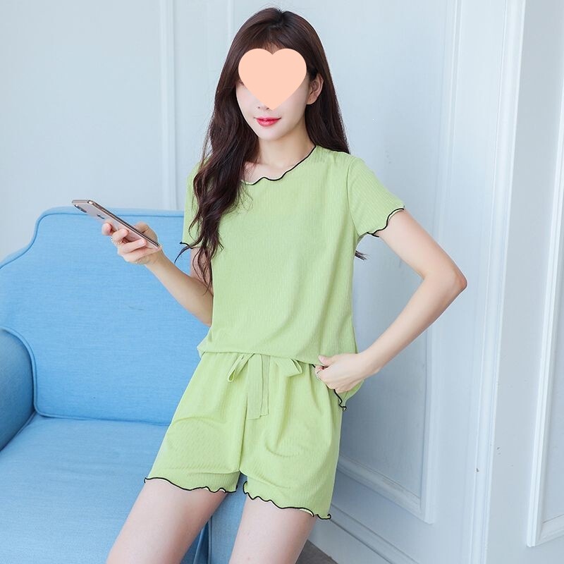 New High-Elastic Ice Silk Summer Short-Sleeved Pajamas for Women, Thin and Comfortable with Chest Pads, Cool-Feeling Home Wear Set