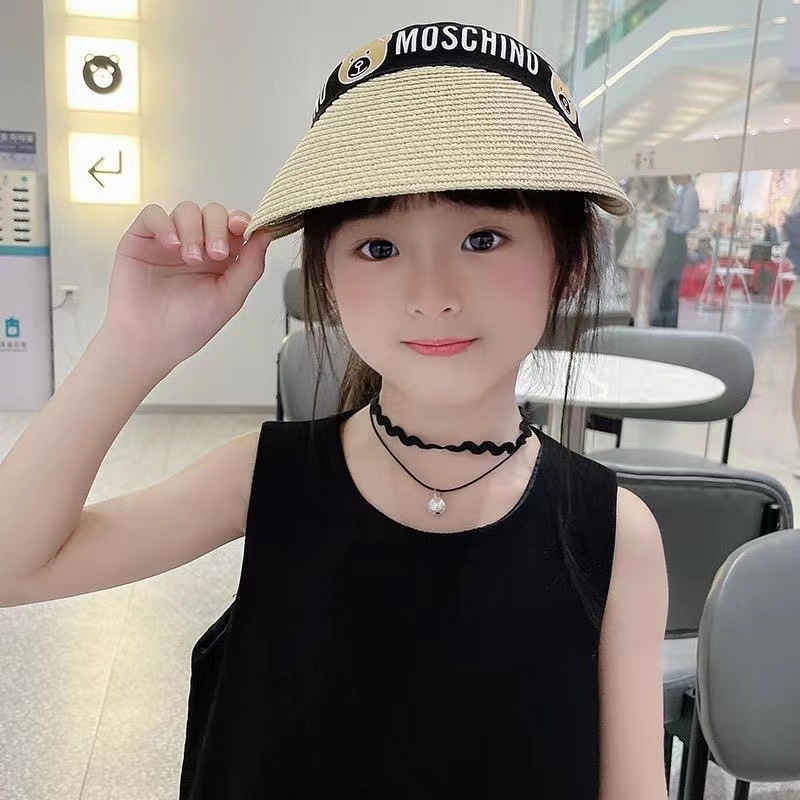 儿童空顶帽防晒帽发箍拉菲草帽鸭舌帽小学生夏季遮阳帽男童女童