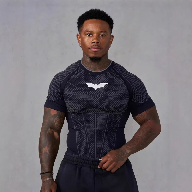 Youngla American-Style Short-Sleeved Men's Summer Fitness Short-Sleeved Men's T-Shirt Quick-Drying Elastic Tights Batman Collaboration Youngla American-Style Short-Sleeved Men's Summer Fitness Short-Sleeved Men's T-Shirt Quick-Drying Elastic Tights Batman Collaboration