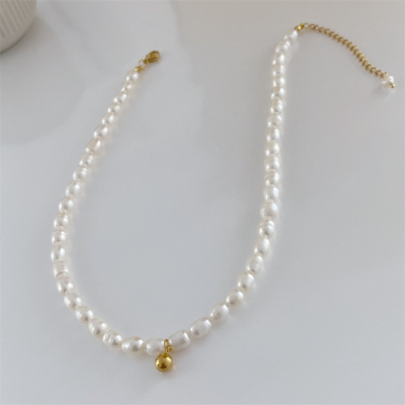 Glam Geometric Titanium Steel Plating Pearl Necklace