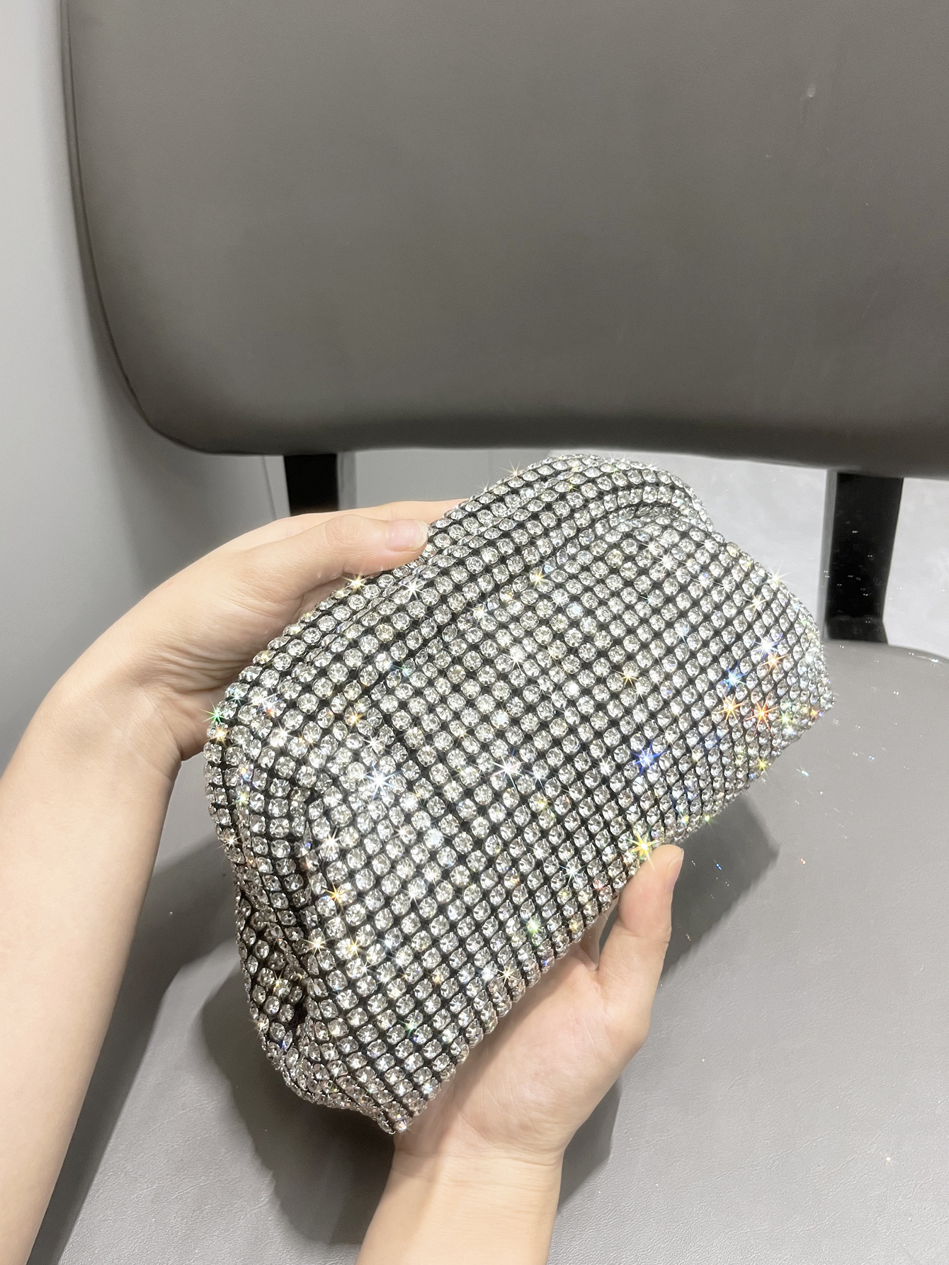 Buckle Closure Type Silver Black Gold Rhinestone Solid Color Square Evening Bags