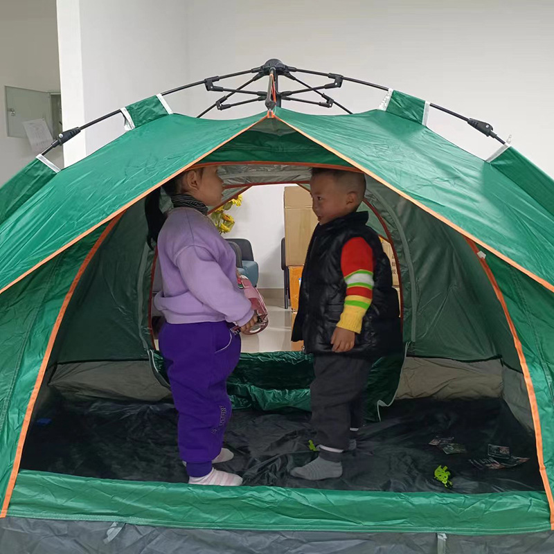 Tienda de camping plegable de pelo recto de fábrica Tienda falsa de doble capa Tienda de camping de apertura rápida automática de 2 puertas sin ventana al aire libre