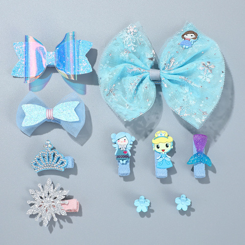 Korean children's hair accessories set cartoon bow cute princess hair clip girls hair card gift box 10-piece set of hair accessories