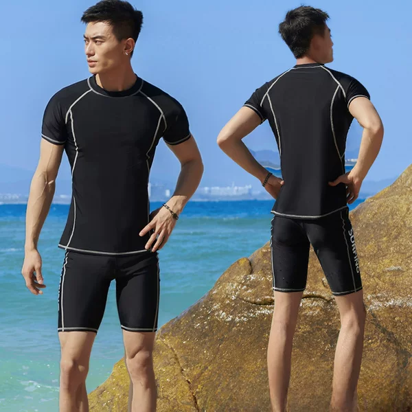 Men's Swimsuit Swimming Trunks suit Split Quick-drying Sunscreen Short-sleeved Shortsuit Swimsuit Training Coach Swimming Pool Customizable