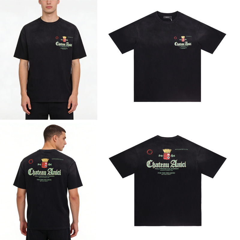 amiri letter star embellished flash printed plain cotton retro micro-washed t-shirt men's casual short sleeve