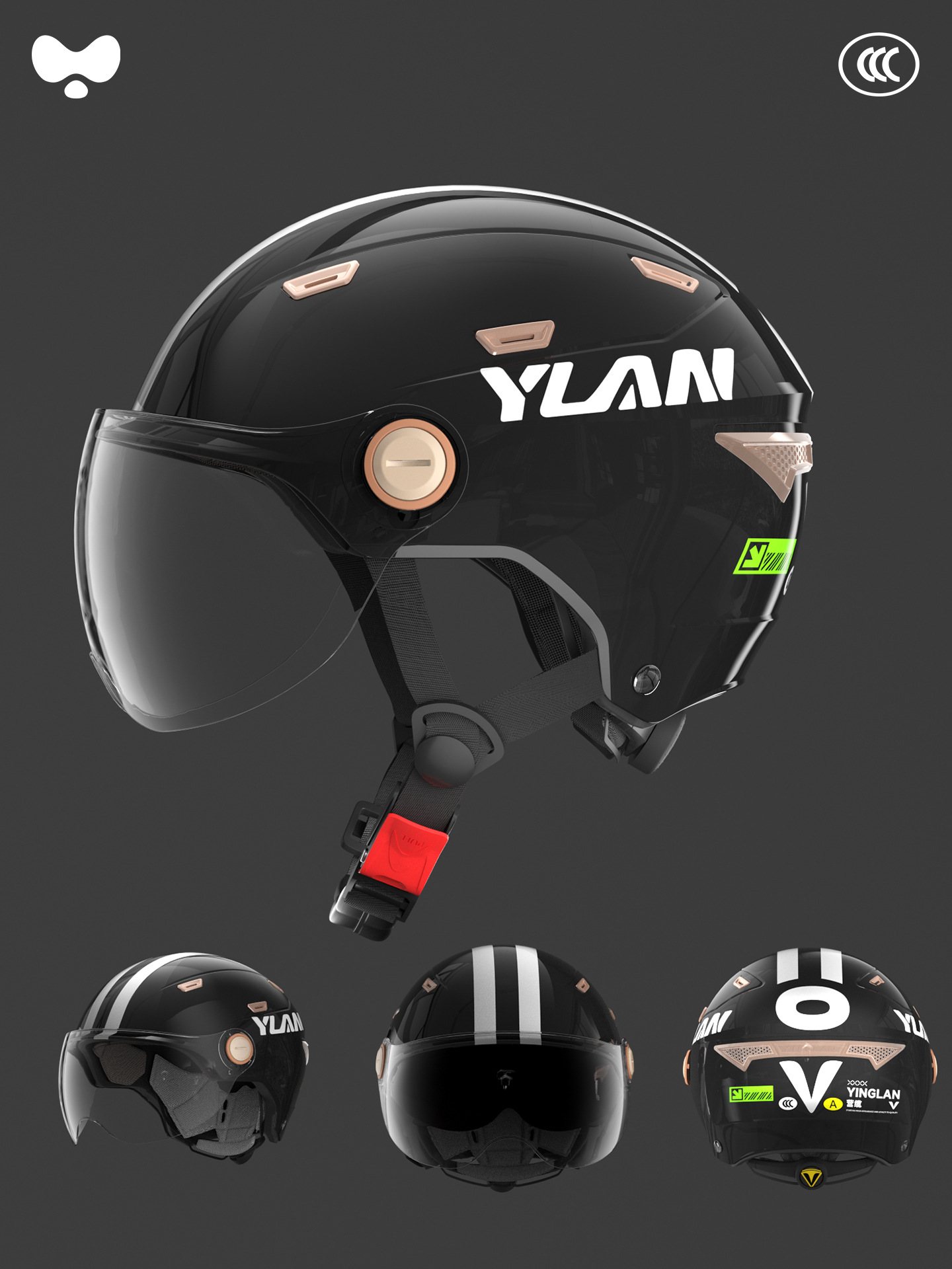 Helmet Retro: Universal Motosiklet kaskı (dəbilqə) - 3c-obsidian-black-hd-short-visor-a-class-new-national-standard-one-size