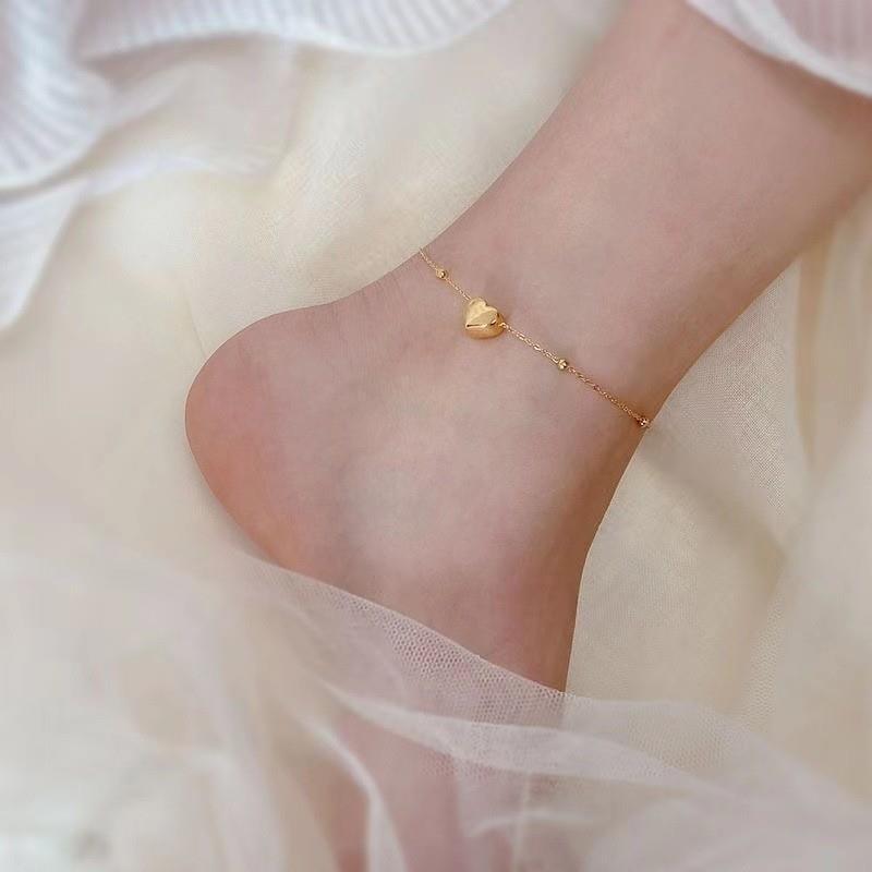 2023 new fashion double sided titanium steel double love anklet women plated 18K gold foot accessories collection selection of goods worry free