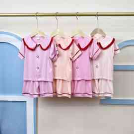 新款儿童睡衣夏天空调服冰爽棉薄款荷叶领开衫中大童短袖套装8850