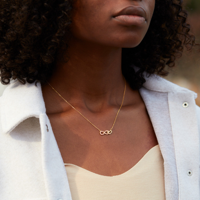 cable chain Chain Type 925 Sterling Silver Zircon Cable Chain Plating Inlay Infinity Heart Shape Necklace