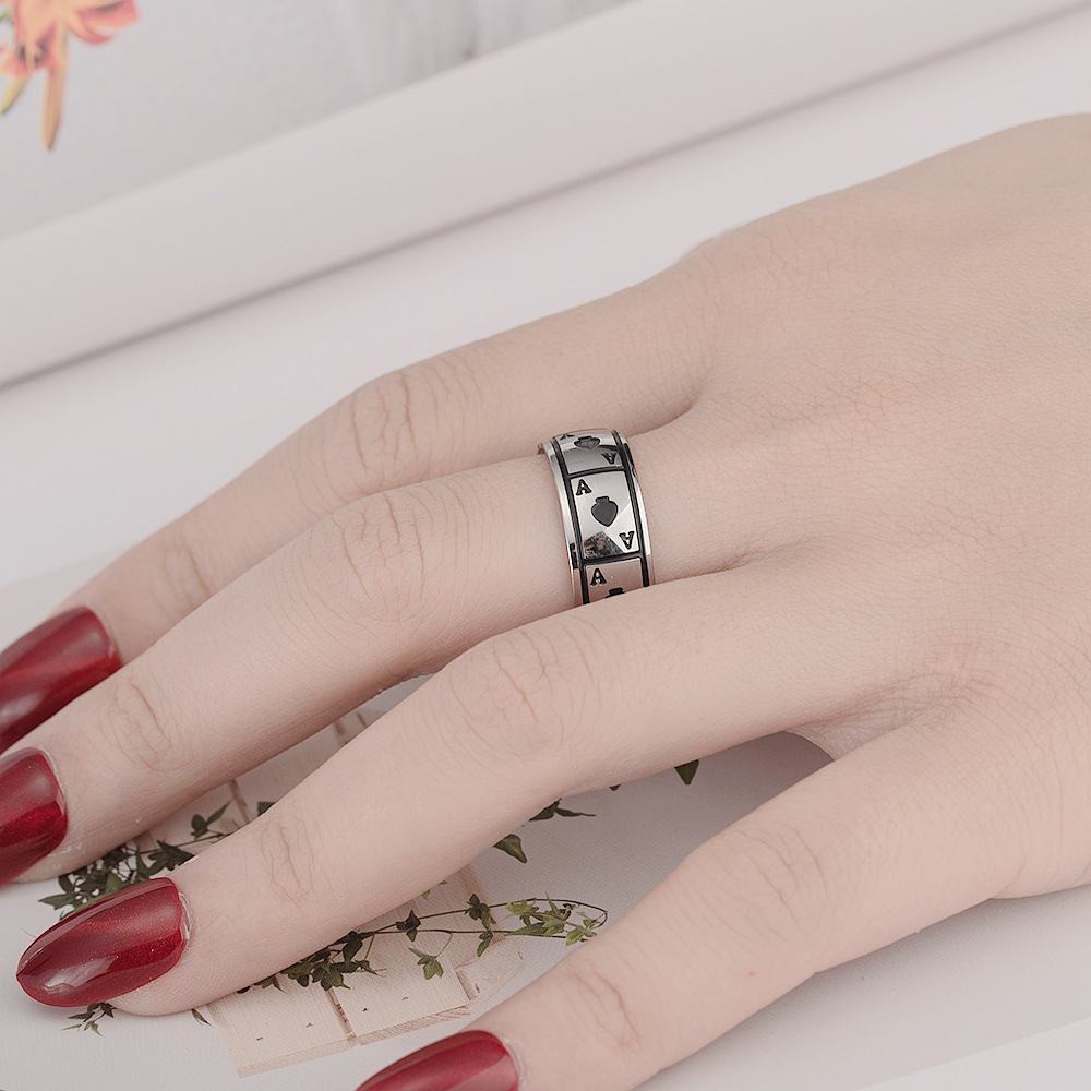Lucky spades A mirror magic playing cards stainless steel ring