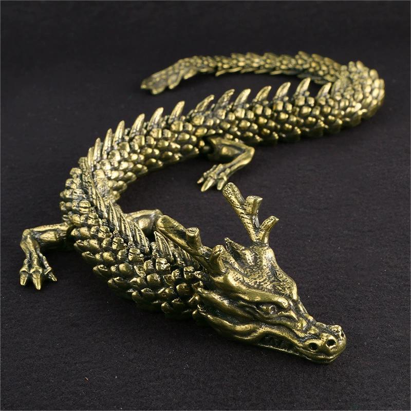 Dragón de oro de latón móvil dragón chino dragón de plata 3D dragón decoración antigua Zodiaco cobre dragón artesanía colección regalo