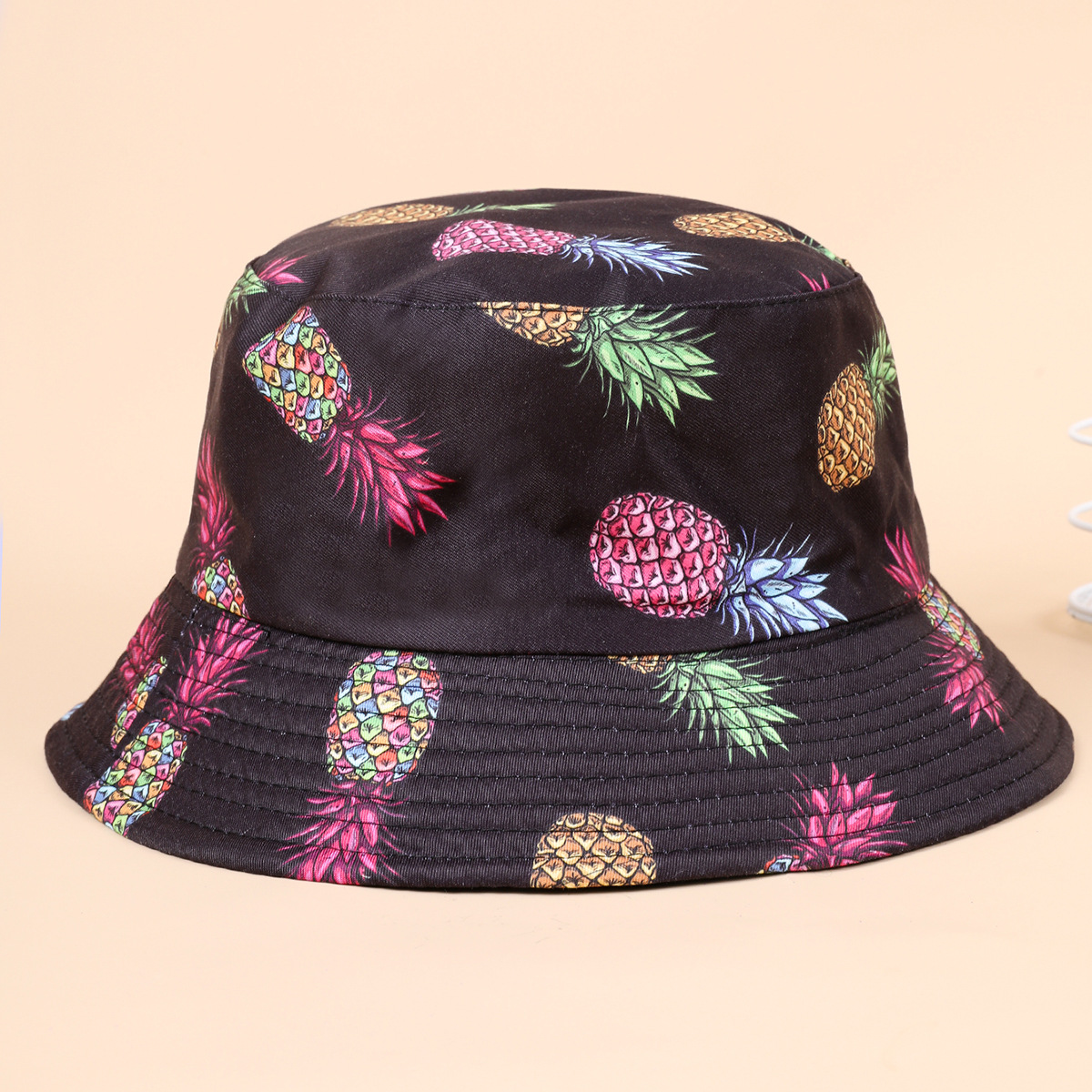Nueva Venta caliente patrón de piña sombrero de pescador hombres y mujeres de moda impreso de doble cara sombrero de lavabo sombrero de Sol de viaje al aire libre