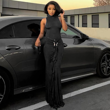 欧美外贸2025年时尚新款女装纯色半高领修身性感金属盘扣连衣裙