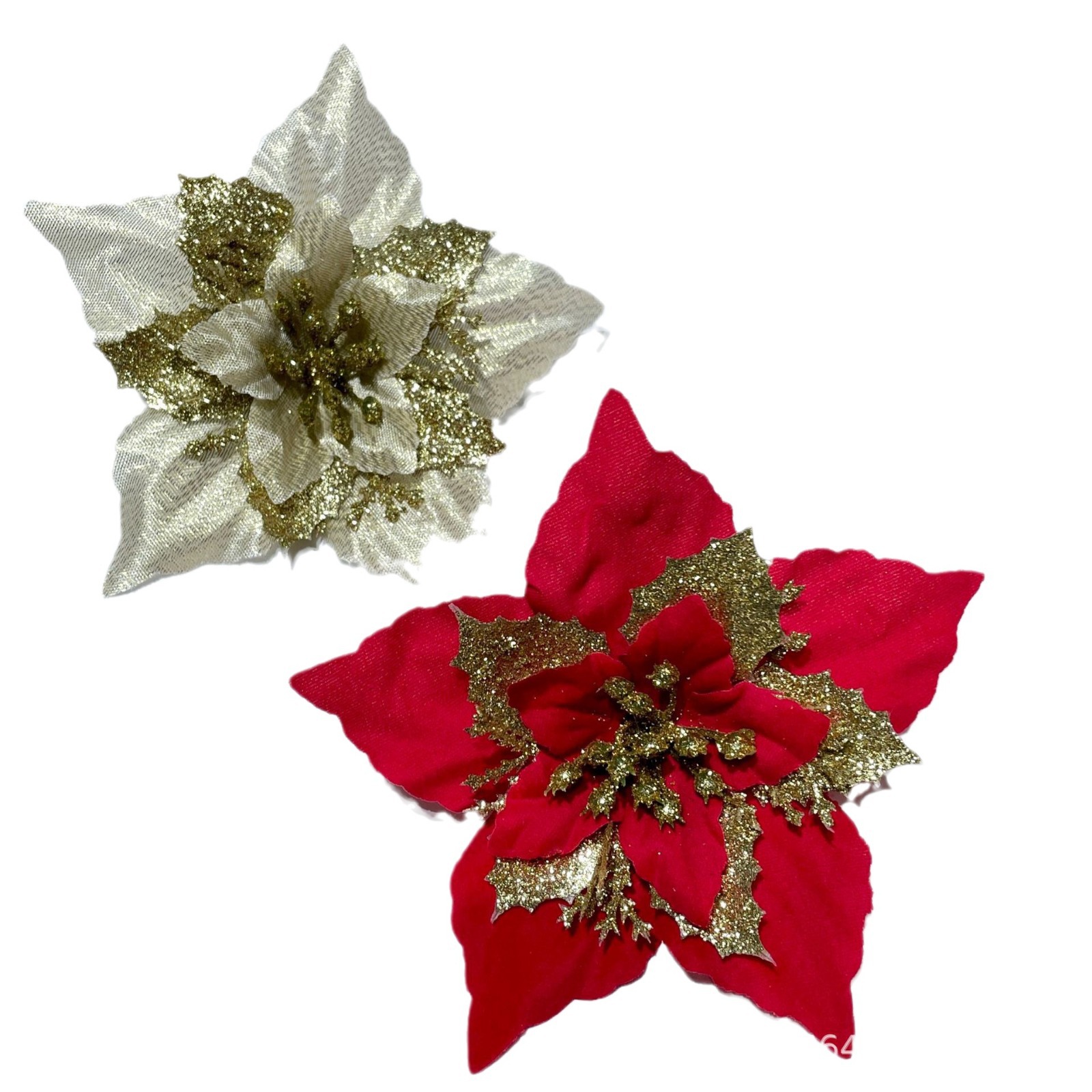 Fábrica directa al por mayor flor de Navidad 9cm tela de terciopelo rojo oro rosa ramo de plástico decoración de Navidad