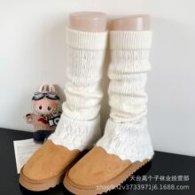 秋冬季兔毛袜套女加厚保暖腿套日系白色针织镂空喇叭型小腿堆堆袜