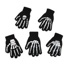 原创个性设计万圣节骷颅抓腈纶手套冬季保暖针织手套潮流百搭手套