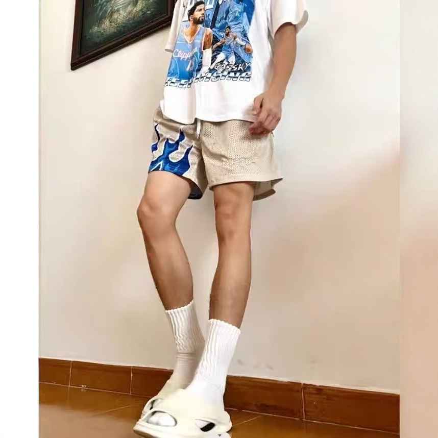 New American Shorts Men's Trendy Brand Joint Flame Shorts Fitness Pants Sports Running Quick-drying Basketball Couple Shorts