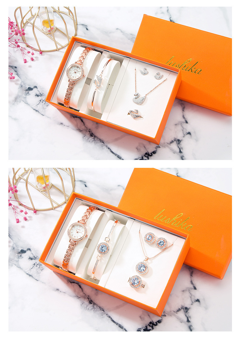 Eladó női karóra, népszerű kvarc kis arany óra ajándékdoboz szett, niche divatos gyémánt berakásos óra_voghion.com