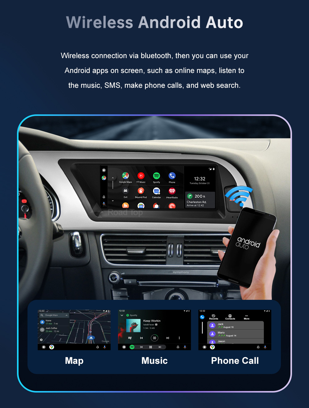 8.9 inch wireless CarPlay display for A4 A5 2009-2012 radio player